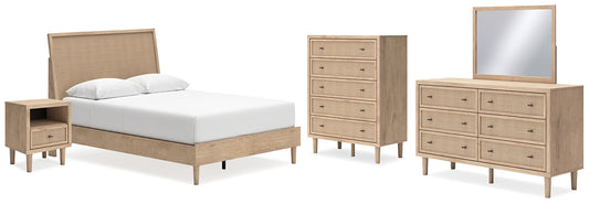 Cielden Queen Panel Bed with Mirrored Dresser, Chest and Nightstand